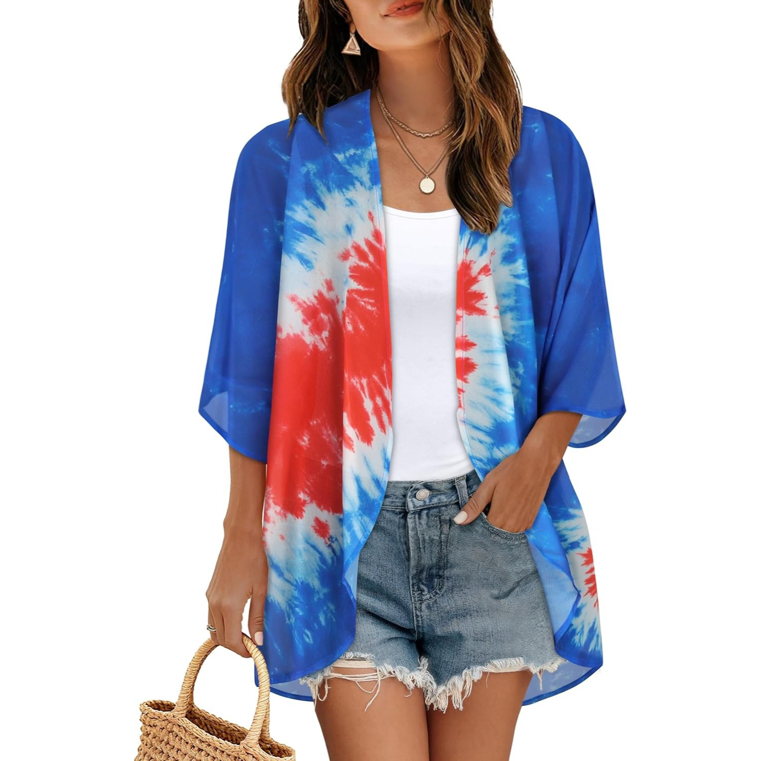 Women Floral Print Puff Sleeve Kimono Cardigan Loose Cover Up Casual Blouse Tops - Image 13