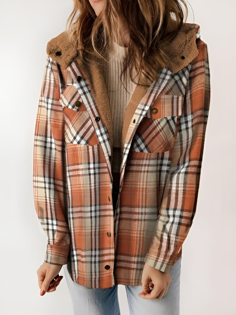 Plaid Fleece Lined Button Up Jacket - Image 6