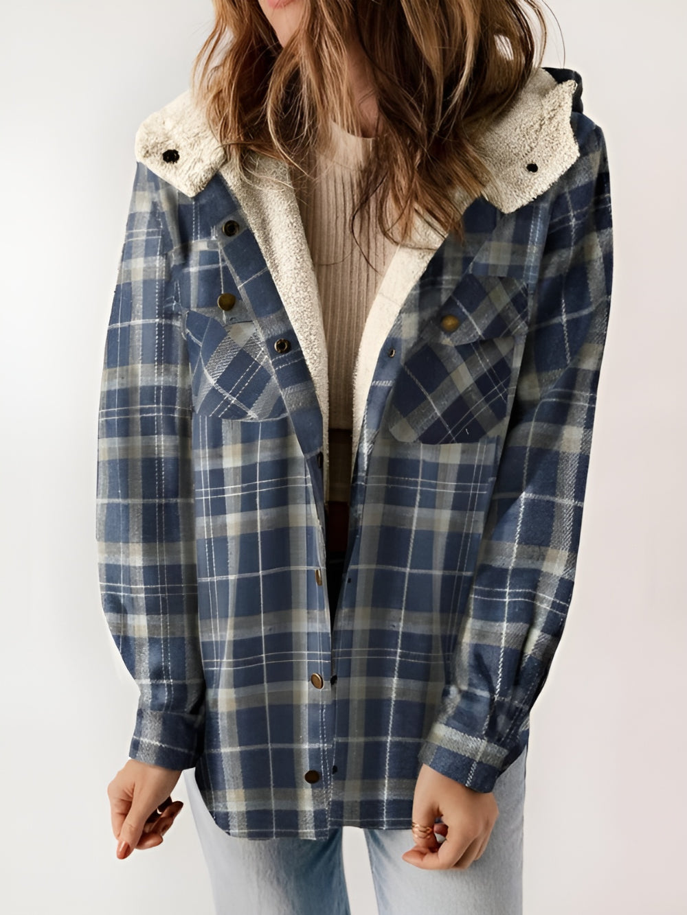 Plaid Fleece Lined Button Up Jacket - Image 2