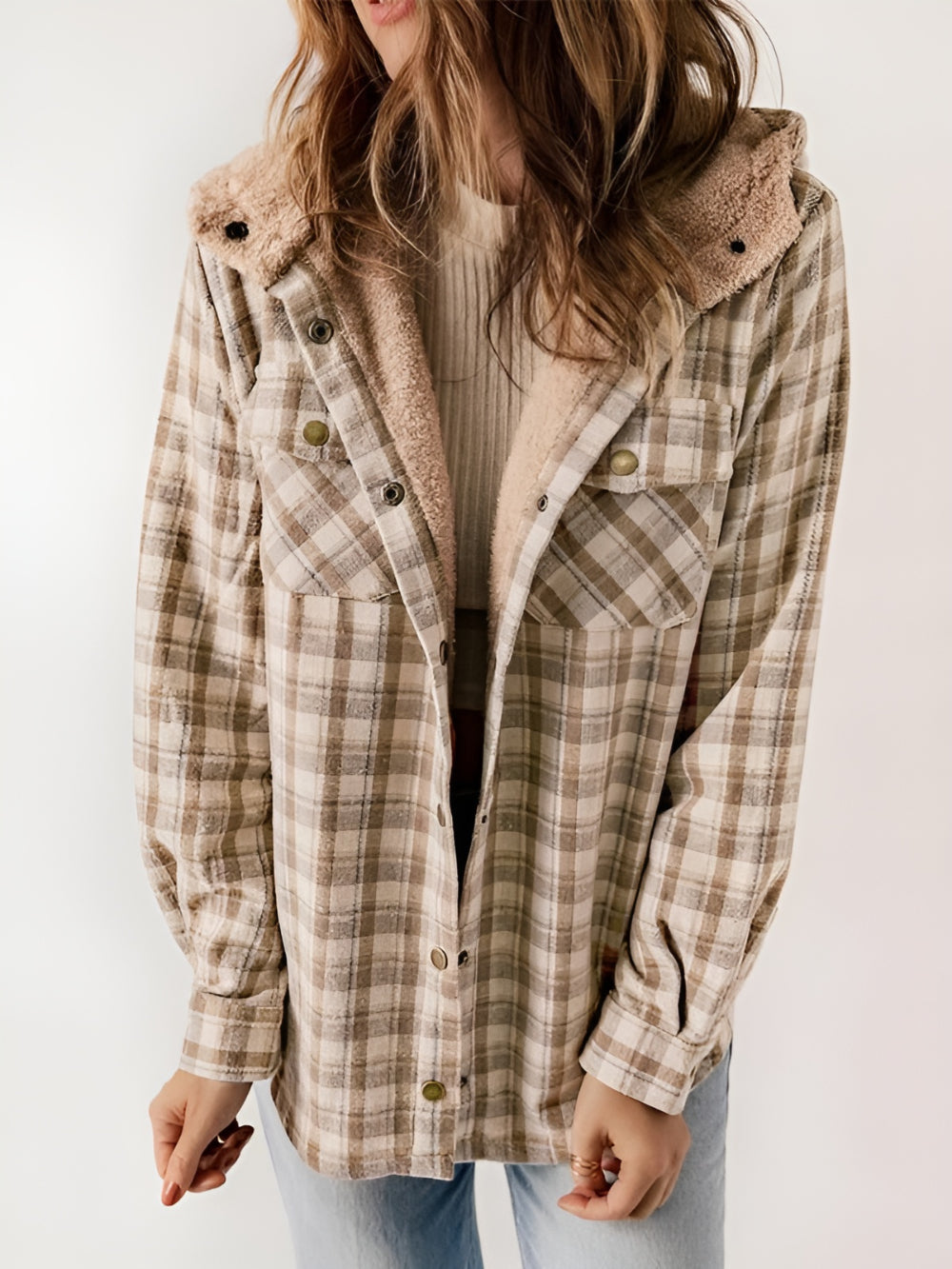 Plaid Fleece Lined Button Up Jacket - Image 8