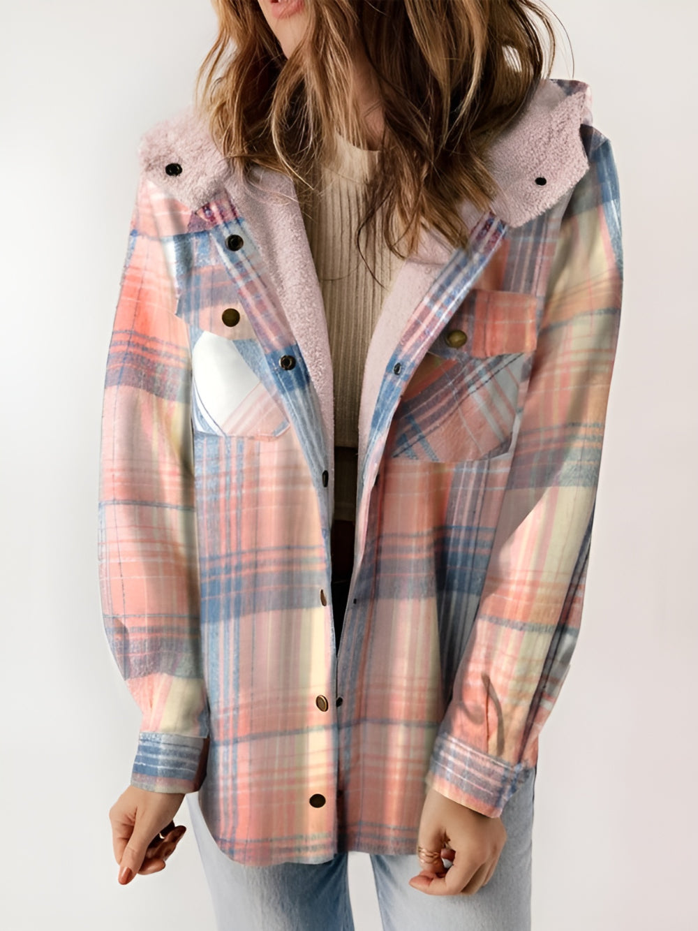 Plaid Fleece Lined Button Up Jacket - Image 9